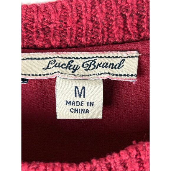 Boho Cottage Feminine Sheer Lucky Brand Crochet Knit Red Sweater, Women's Medium - Picture 6 of 7